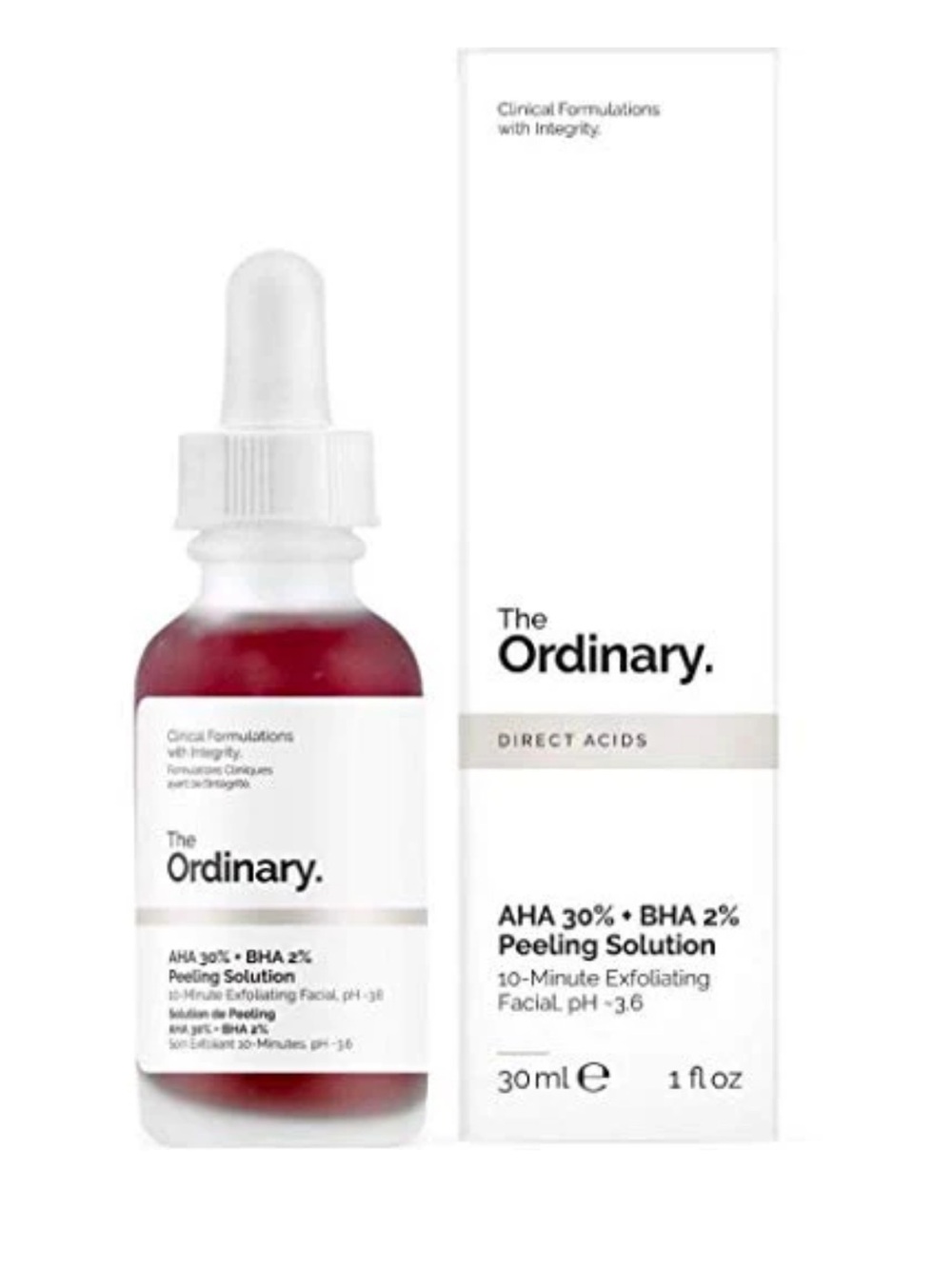The Ordinary AHA 30% + BHA 2% Peeling Solution - Red and White. 30ml/1oz